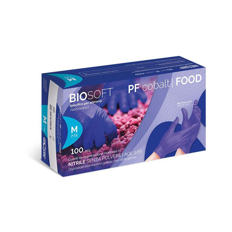 immagine 0 del prodotto guanti monouso in nitrile blu no polvere 100 pz glovely biosoft pf cobalt food, s 
