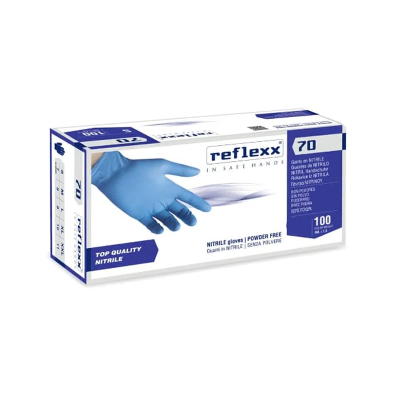 foto del prodotto guanti monouso in nitrile reflexx r70 top quality senza polvere m celeste