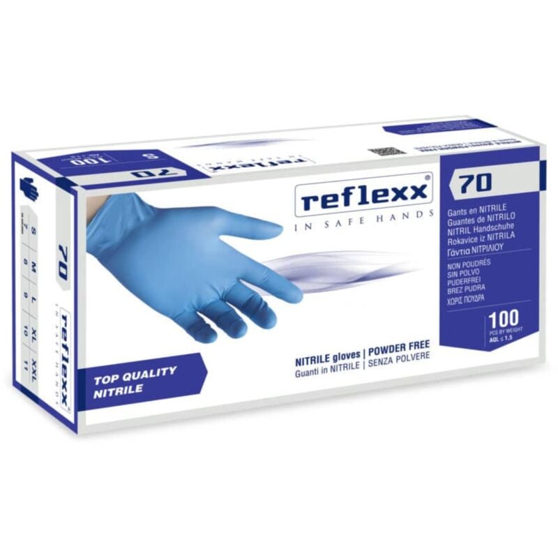 foto del prodotto guanti monouso in nitrile reflexx r70 top quality senza polvere s celeste
