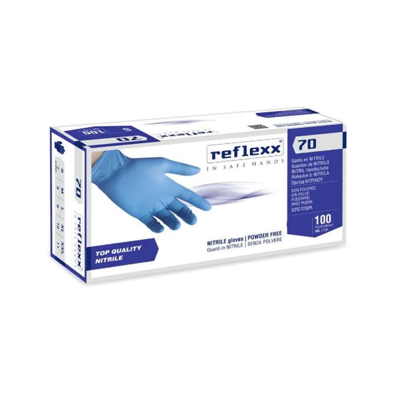foto del prodotto guanti monouso in nitrile reflexx r70 top quality senza polvere xl celeste