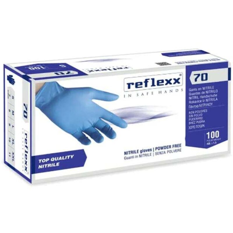 foto del prodotto guanti monouso in nitrile reflexx r70 top quality senza polvere xxl celeste