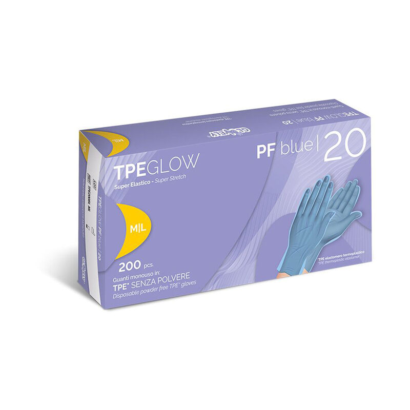 foto del prodotto guanti monouso in tpe senza polvere 200 pz glovely tpeglow pf blue 20, ml 