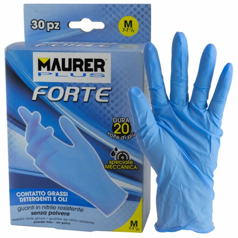 foto del prodotto guanti monouso nitrile forte tg.m maurer plus cf.30pz cf. scatola