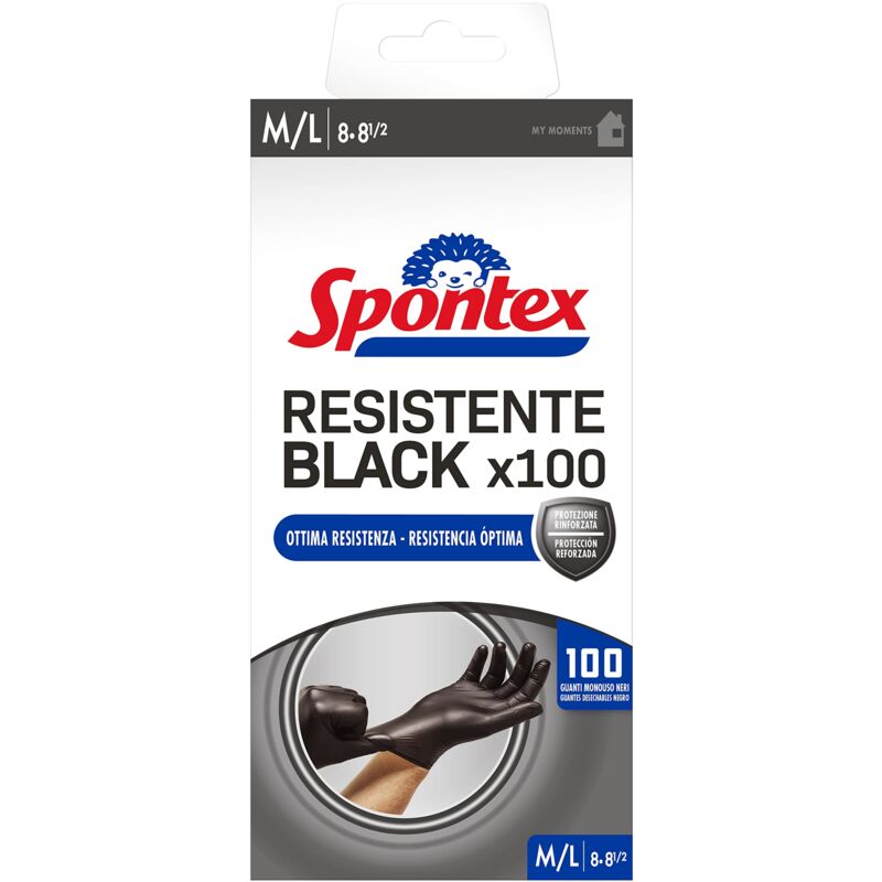 foto del prodotto guanti monouso nitrile neri resistente black, 100 pezzi, senza lattice e senza polvere, multiuso, taglia m l spontex