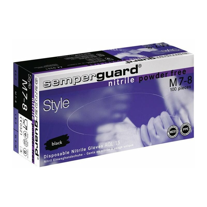 foto del prodotto guanti monouso, temperguard in nitrile stile taglia s, nitrile nero 100 pz scatola