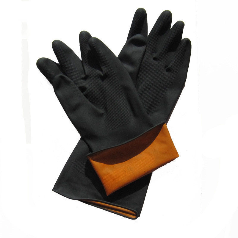 foto del prodotto guanti neri resistenti l 35cm, 1 paio di guanti in lattice resistenti agli agenti chimici, guanti lunghi in gomma per la sicurezza industriale