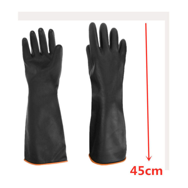 foto del prodotto guanti neri resistenti l 45cm, 1 paio di guanti in lattice resistenti agli agenti chimici, guanti lunghi di sicurezza industriale in gomma protettiva
