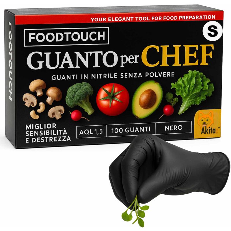 foto del prodotto guanti nitrile neri chef food touch professionali 100 pz 4g tg. s