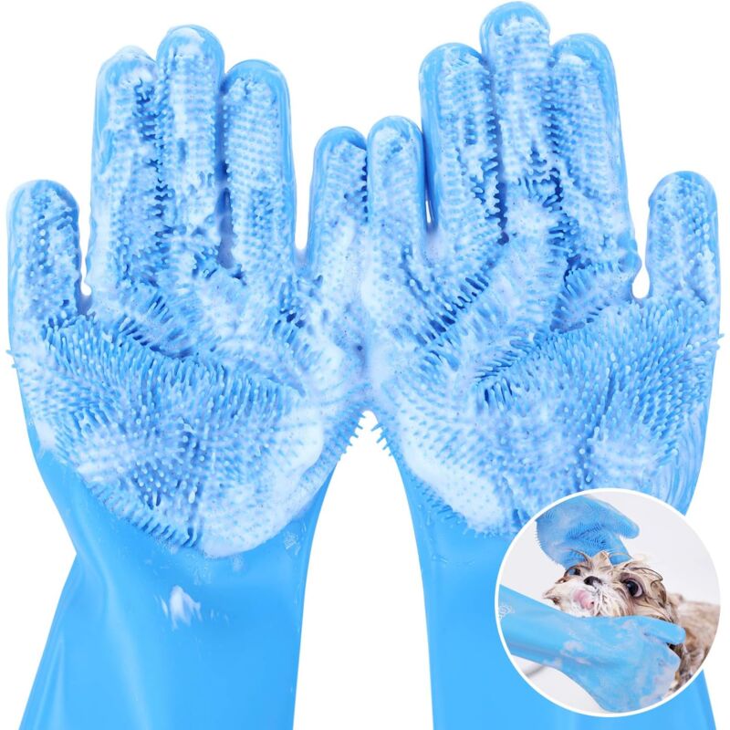foto del prodotto guanti per la toelettatura degli animali, guanti da bagno per gatti resistenti al calore con denti ad alta densit , guanti da bagno per cani in