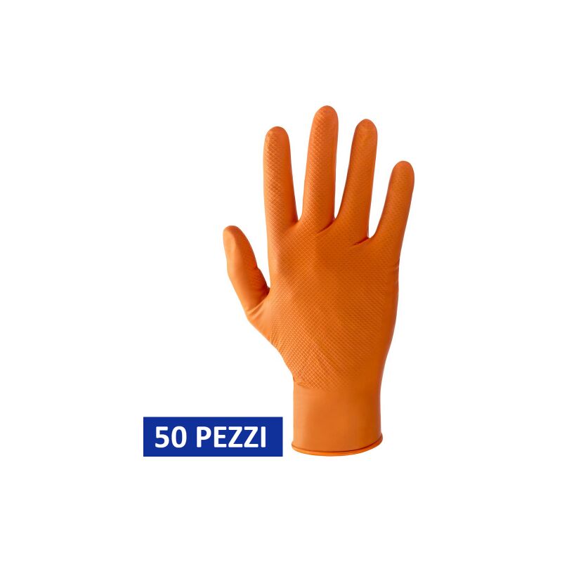 foto del prodotto guanti protezione lavoro in nitrile colore arancione cat iii tg. m 50 pz 38806 