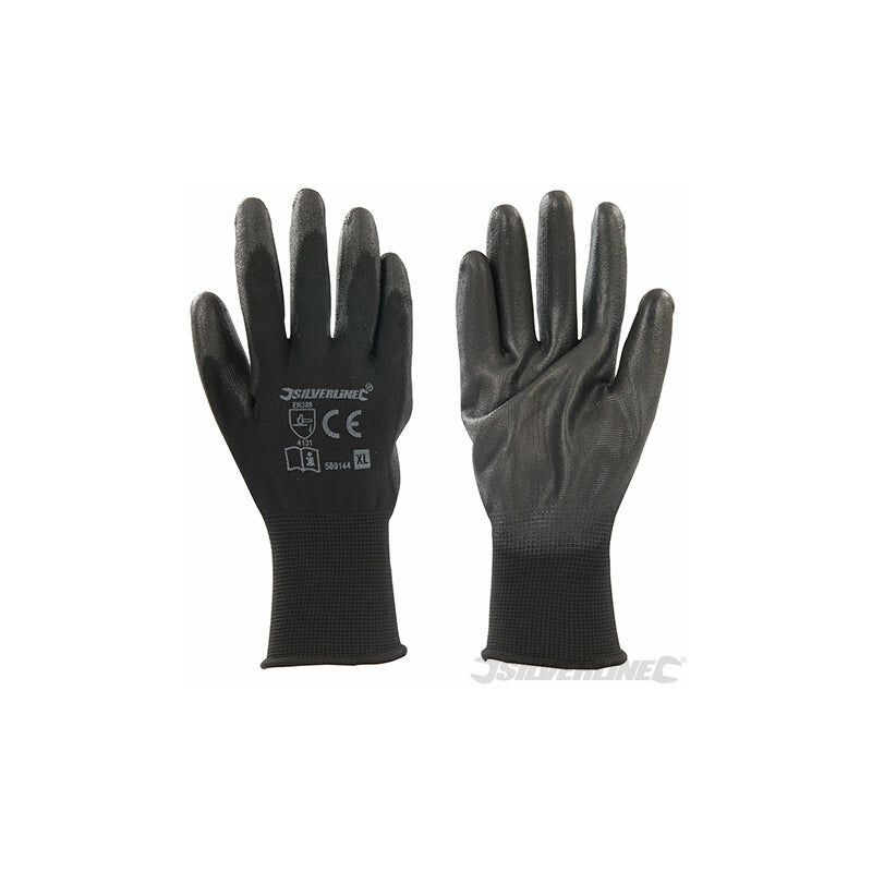 foto del prodotto guanti pu con palmo rinforzato neri fodera interna in nylon silverline xl 10 nero