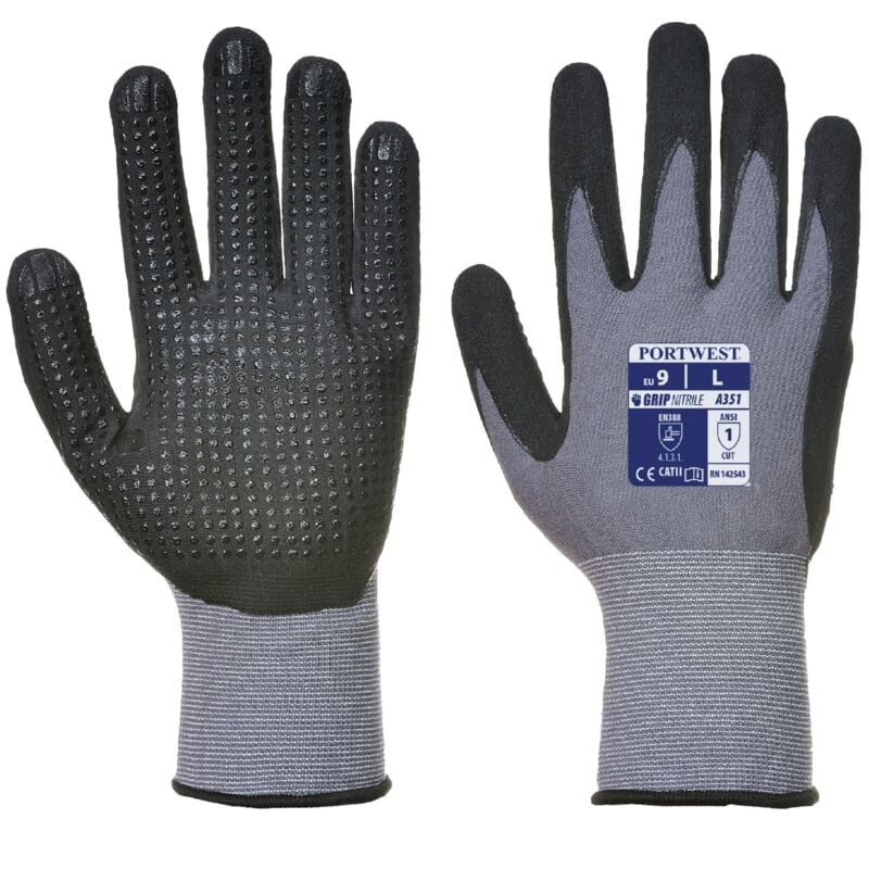 foto del prodotto guanti puntinati antiscivolo in schiuma di nitirle dermiflex plus grigio nero 9