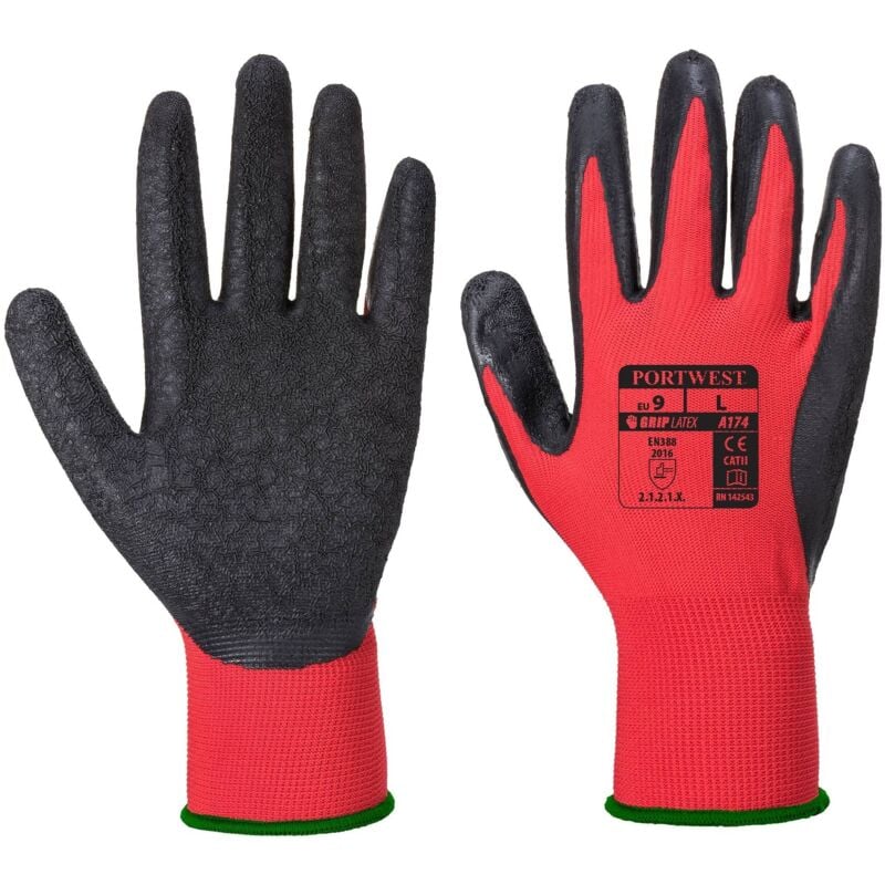 foto del prodotto guanti rivestiti in lattice antiscivolo flex grip rosso nero 8