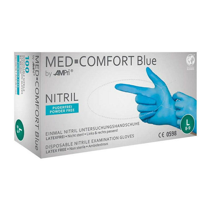 foto del prodotto guanti singoli uso in nitrile. comfort blu medico. non polveroso. dimensione.s