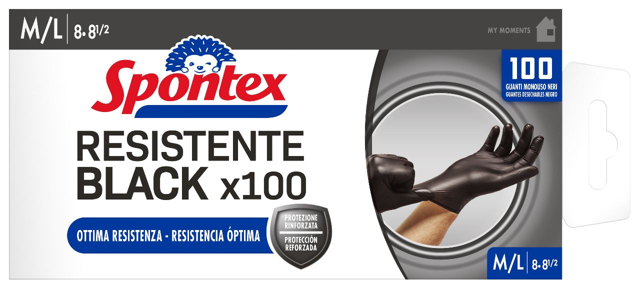 foto del prodotto guanti spontex nitrile 100pezzi neri l