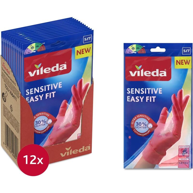 foto del prodotto guanti vileda set 12 pz sensitive easy fit in nitrile taglia s