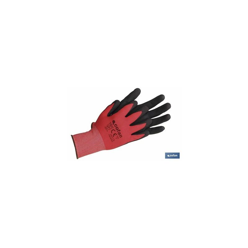 foto del prodotto guanto impregnato rosso nero con rivestimento color sabbia, misura 7