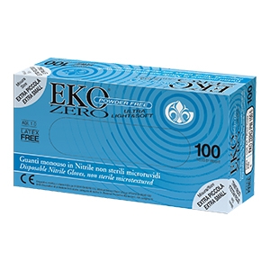 foto del prodotto guanto monouso in nitrile blu superficie microruvida eko zero pw senza polvere misura 7 small 100 pezzi
