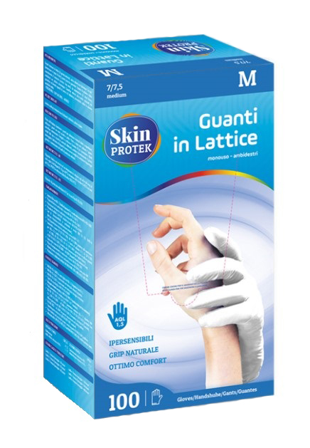 foto del prodotto guanto non chirurgico monouso in lattice con amido di mais skin protek ambidestro polsino salvastrappo misura medium