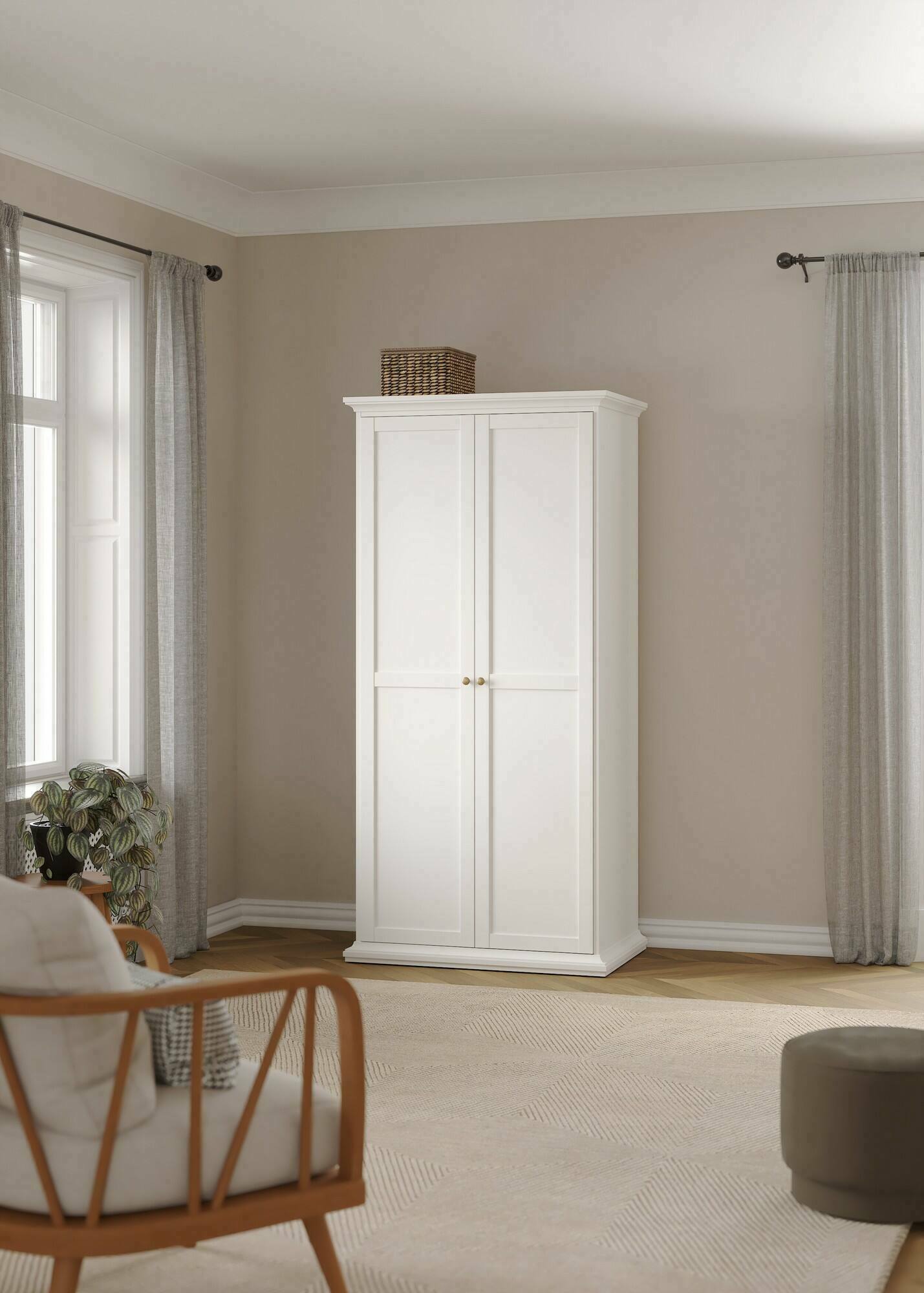 foto del prodotto guardaroba 2 ante albiolo, mobile camera da letto, cabina armadio portabiti, armadio appendiabiti, 96x61 h201 cm, bianco