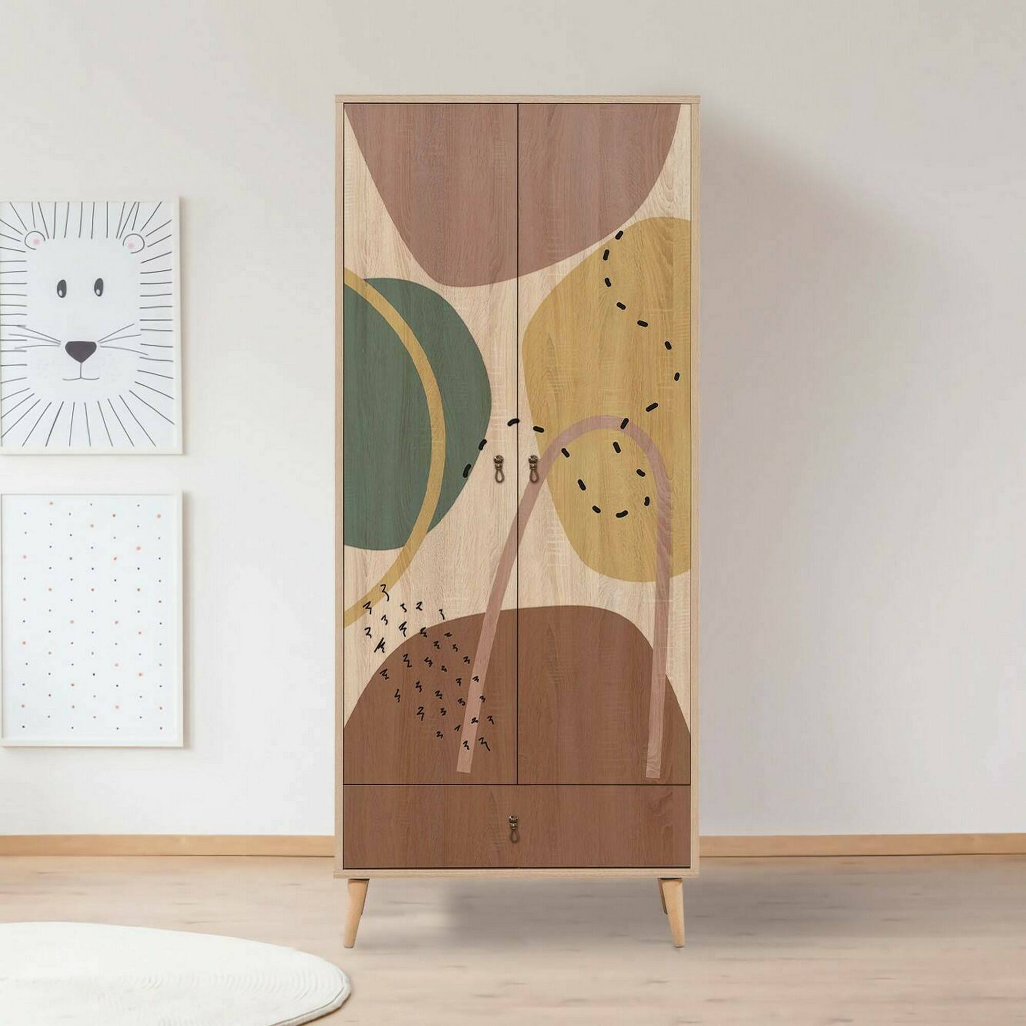 foto del prodotto guardaroba 2 ante atomic, mobile camera da letto, cabina armadio portabiti, armadio appendiabiti, 80x45h190 cm, multicolore