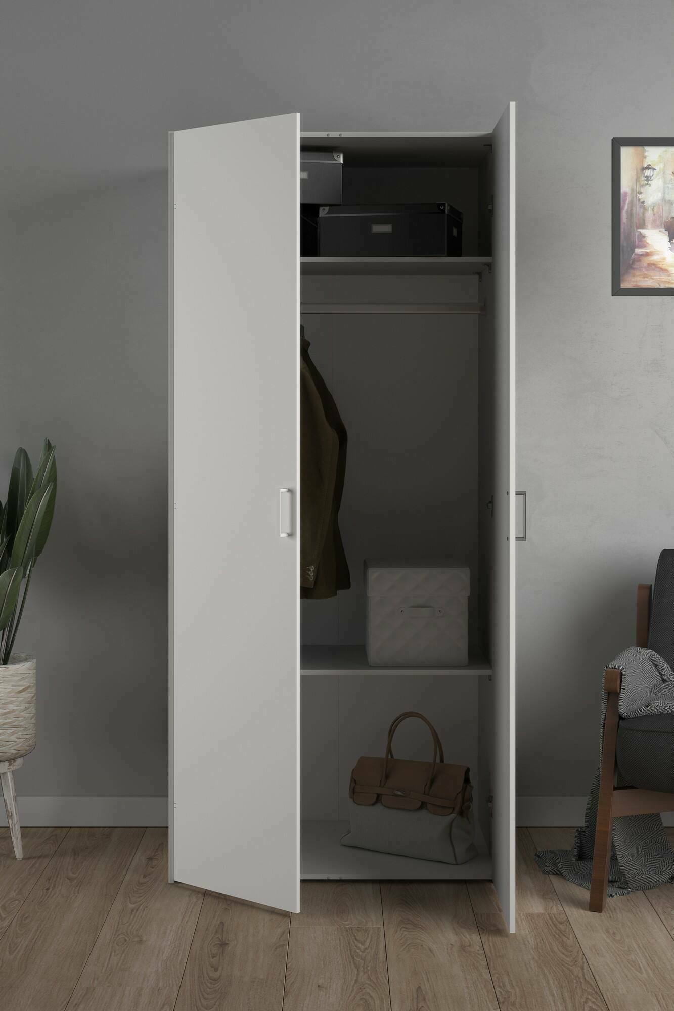 foto del prodotto guardaroba 2 ante danny, mobile camera da letto, cabina armadio portabiti, armadio appendiabiti, 78x50 h175 cm, bianco