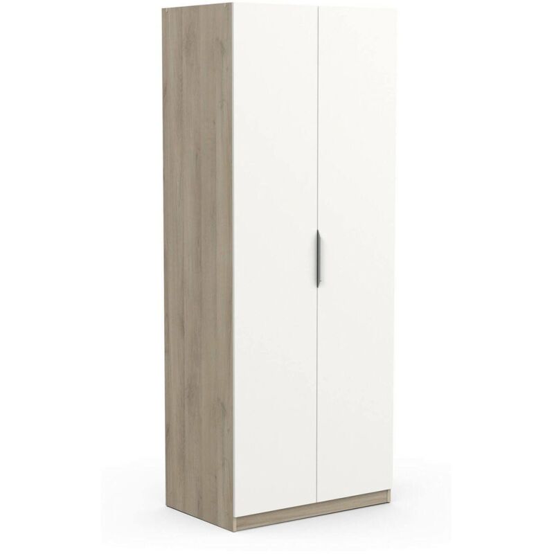 foto del prodotto guardaroba 2 ante isere, mobile camera da letto, cabina armadio portabiti, armadio appendiabiti, 79x51 h203 cm, rovere e bianco opaco dmora