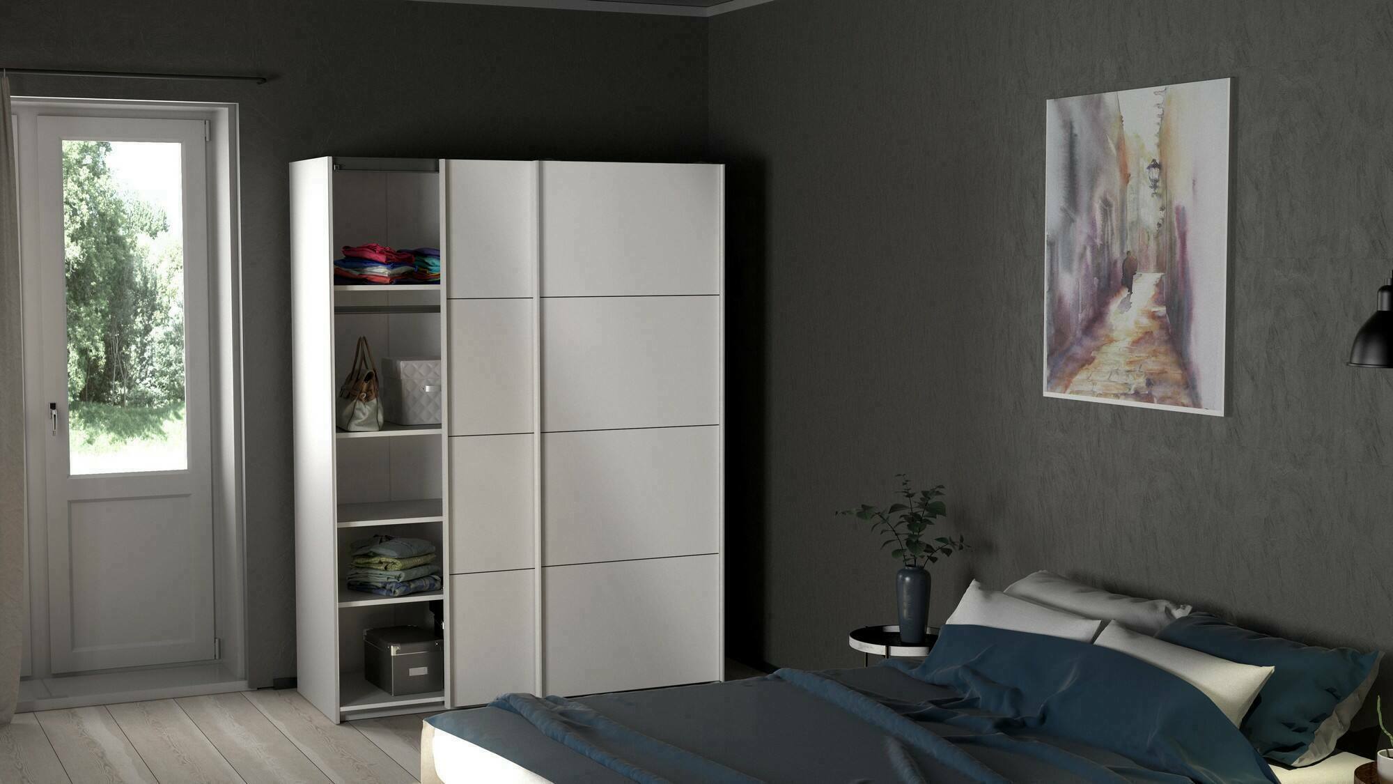 foto del prodotto guardaroba 2 ante maurice, mobile camera da letto, cabina armadio portabiti, armadio appendiabiti, 150x61 h200 cm, bianco lucido