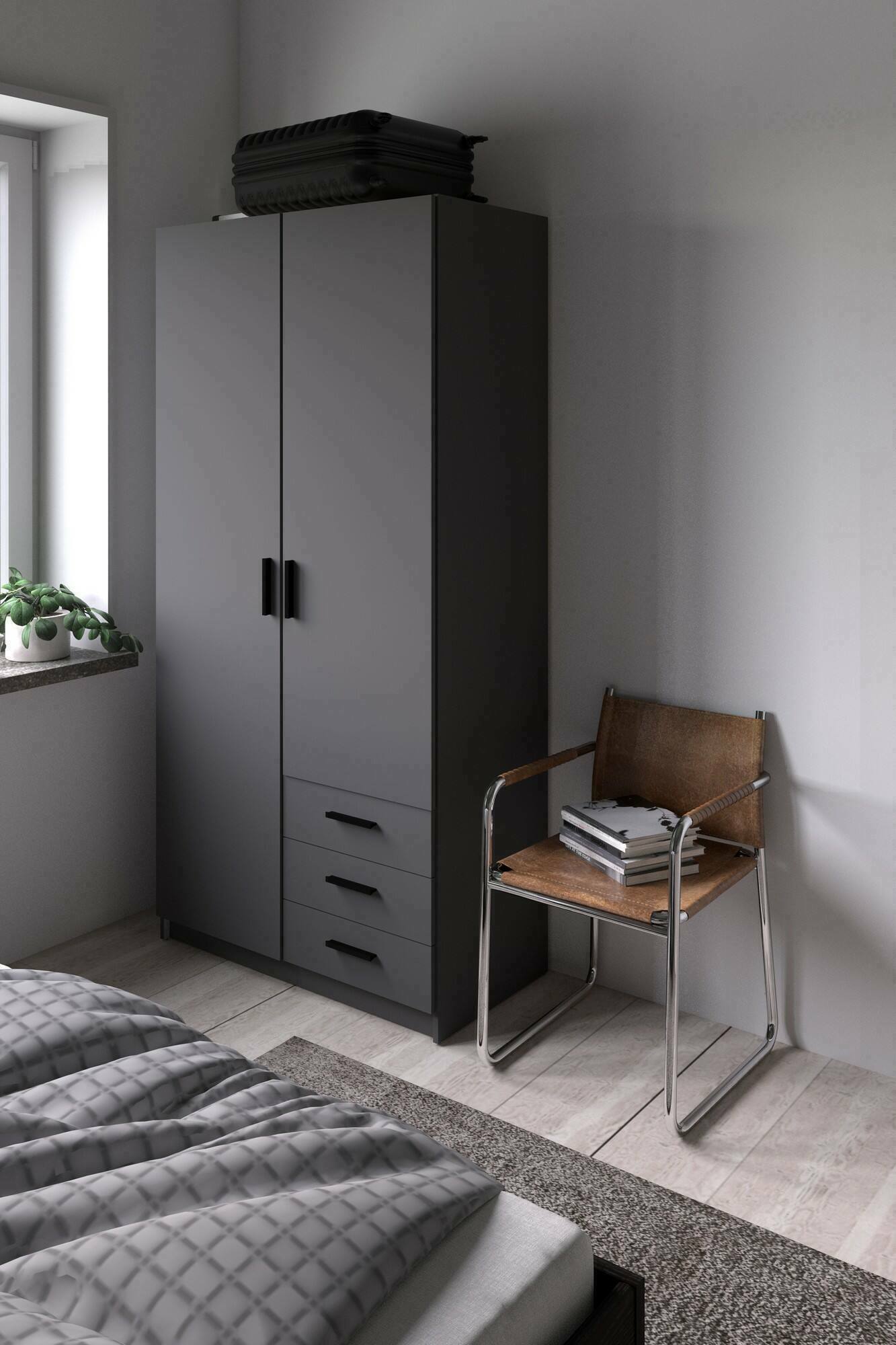 foto del prodotto guardaroba 2 ante sultani, mobile camera da letto, cabina armadio portabiti, armadio appendiabiti, 99x50 h200 cm, grigio