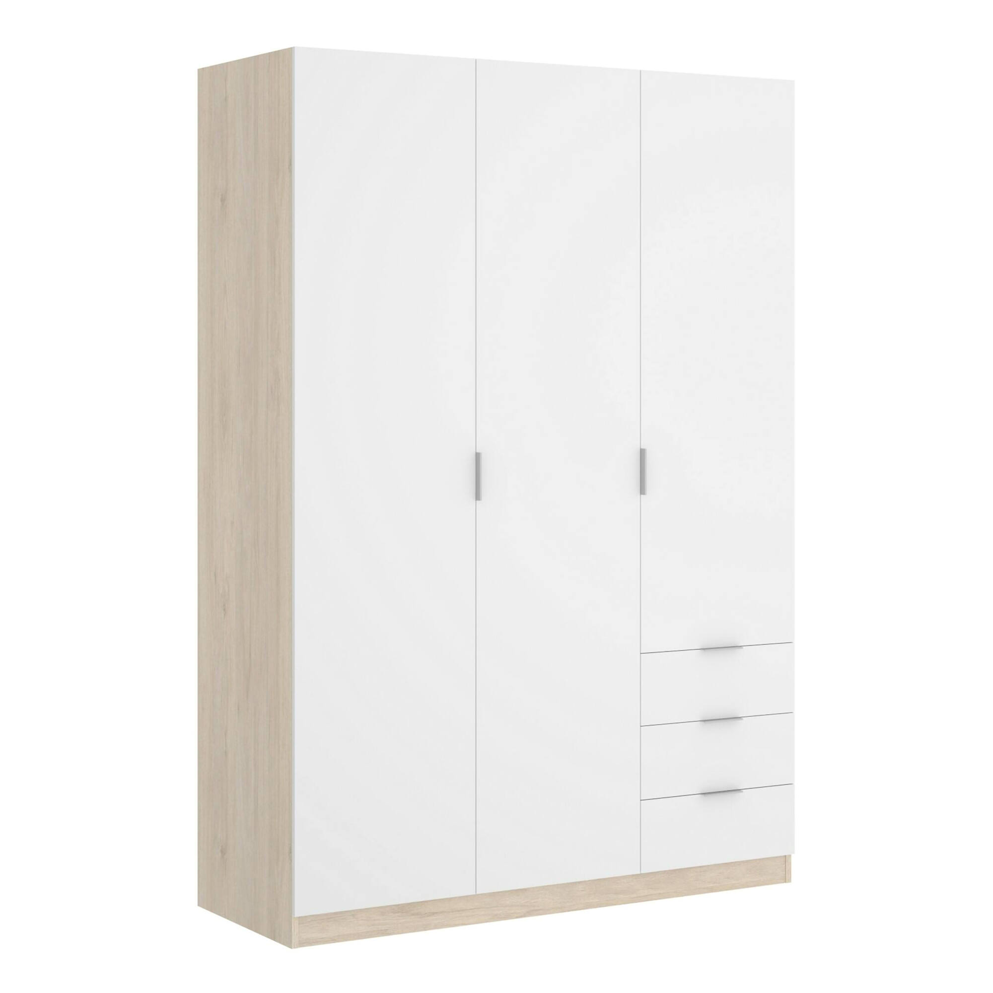 foto del prodotto guardaroba 3 ante astru, mobile appendiabiti per camera da letto, armadio 3 cassetti, 121x52h184 cm, bianco e rovere dmora