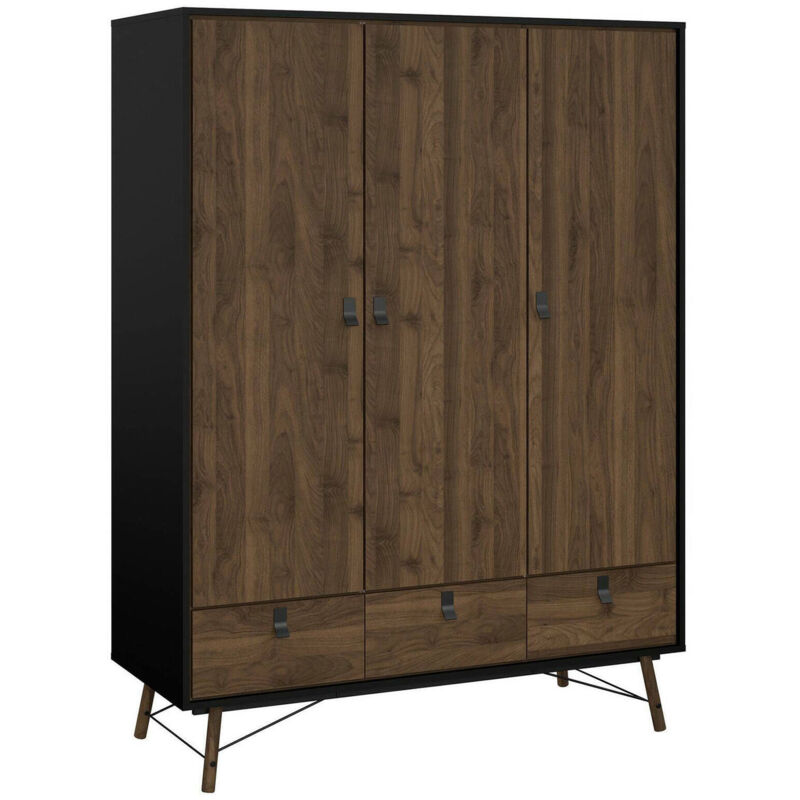 foto del prodotto guardaroba 3 ante augustine, mobile camera da letto, cabina armadio portabiti, armadio appendiabiti, 150x60 h200 cm, nero e noce dmora