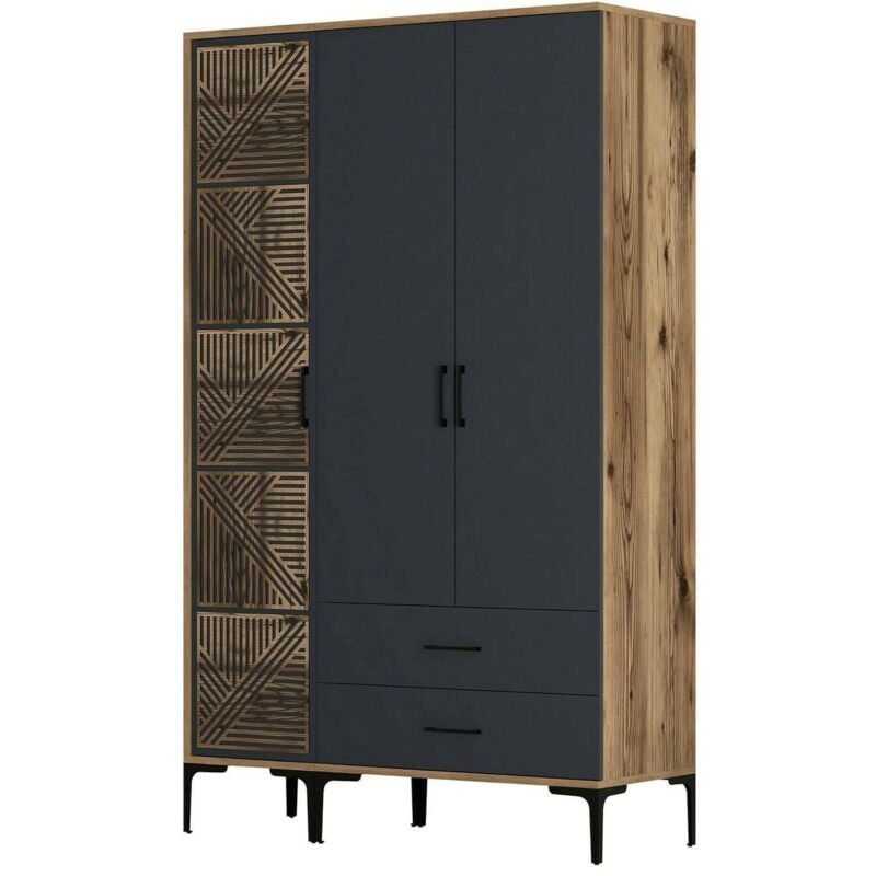 foto del prodotto guardaroba 3 ante awty, mobile camera da letto, cabina armadio portabiti, armadio appendiabiti, 120x48h201 cm, noce e antracite - dmora