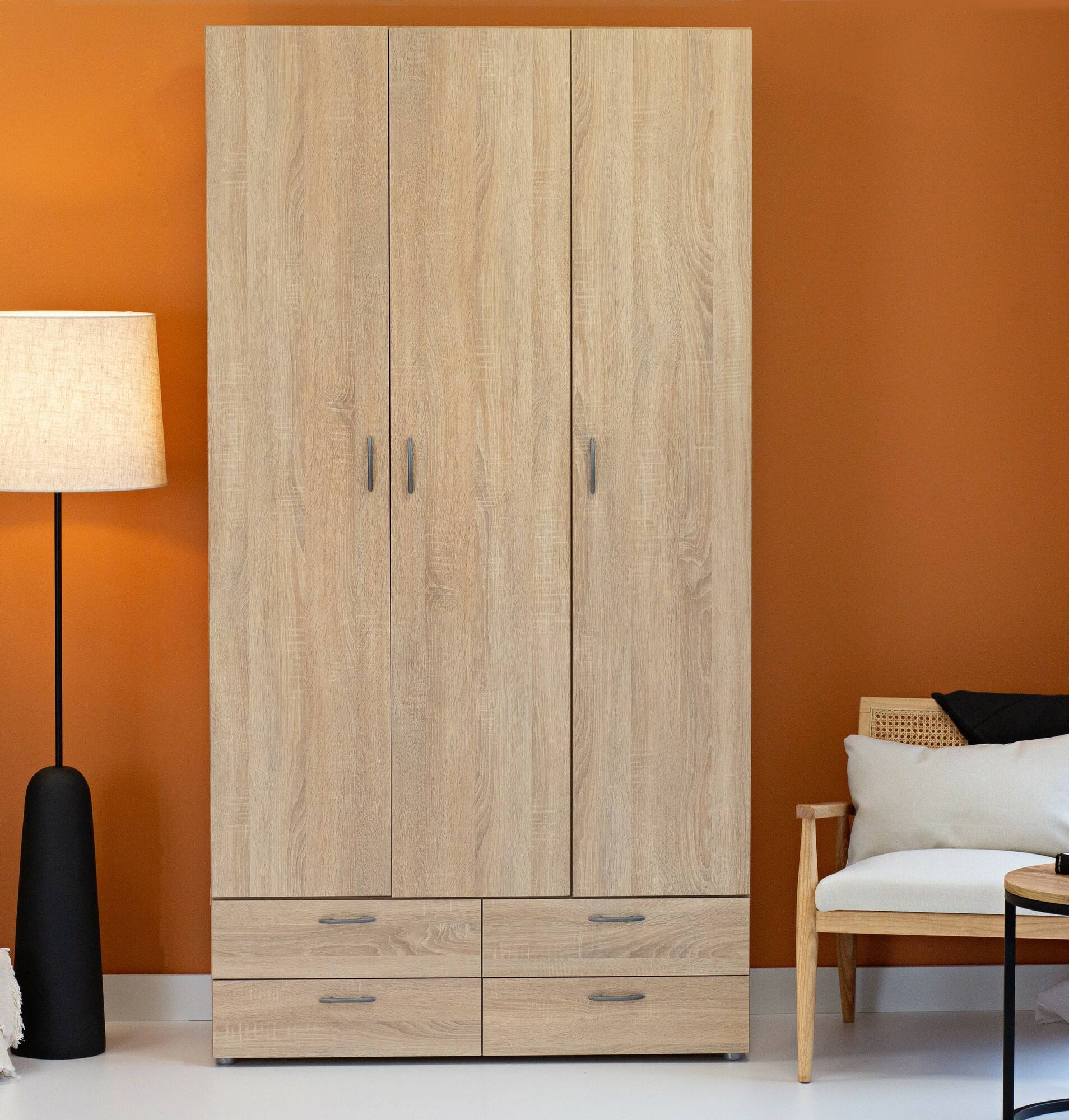 foto del prodotto guardaroba 3 ante randazzo, mobile camera da letto, cabina armadio portabiti, armadio appendiabiti, 111x52 h214 cm, rovere