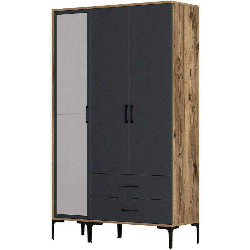 foto del prodotto guardaroba 3 ante shaula, mobile camera da letto, cabina armadio portabiti, armadio appendiabiti, 120x201h48 cm, noce e antracite, con imballo rinforzato, con imballo rinforzato - dmora