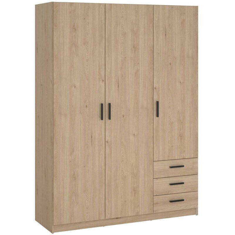foto del prodotto guardaroba 3 ante thea, mobile camera da letto, cabina armadio portabiti, armadio appendiabiti, 147x50 h200 cm, rovere dmora