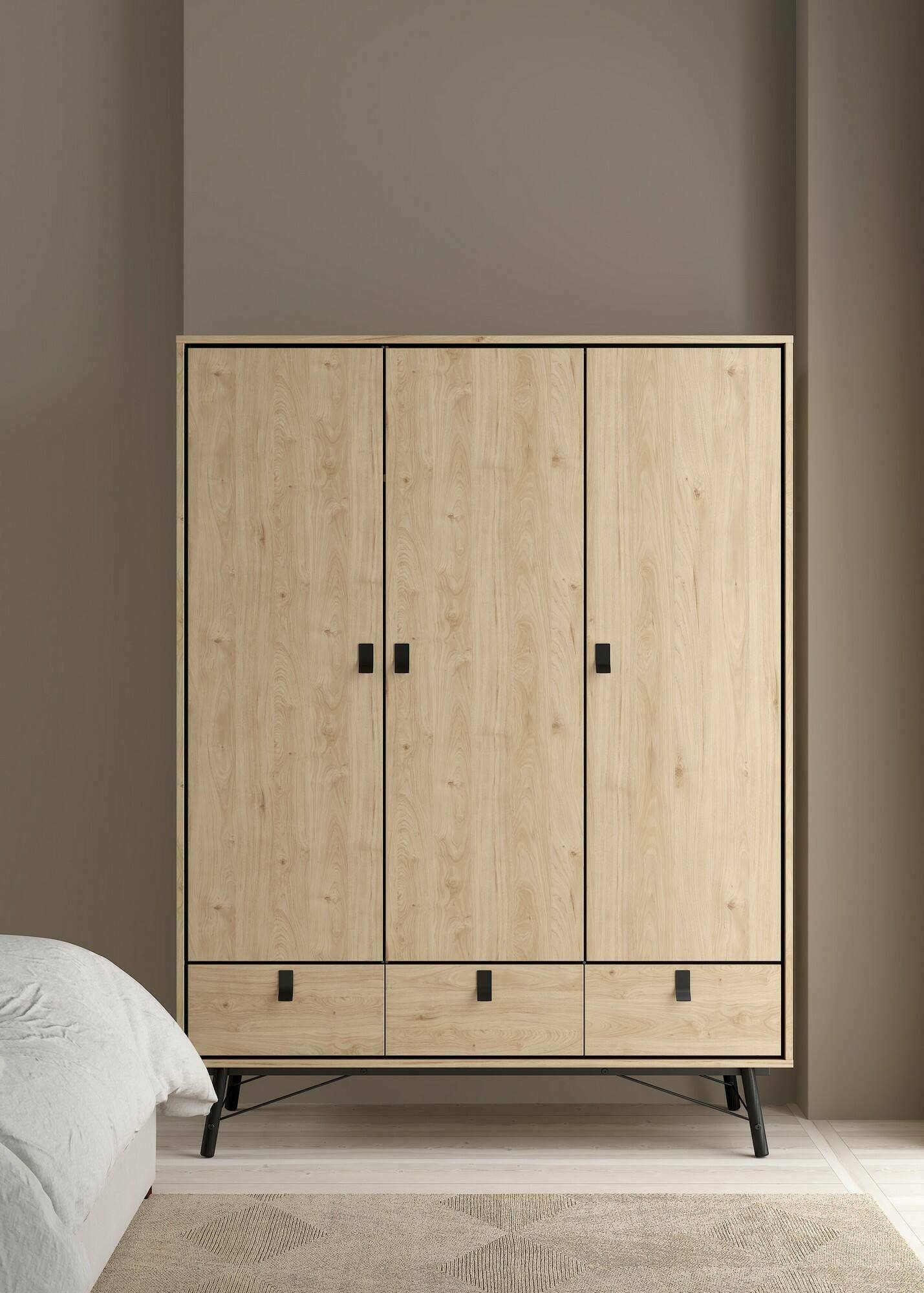 foto del prodotto guardaroba 3 ante virgil, mobile camera da letto, cabina armadio portabiti, armadio appendiabiti, 150x60 h200 cm, rovere