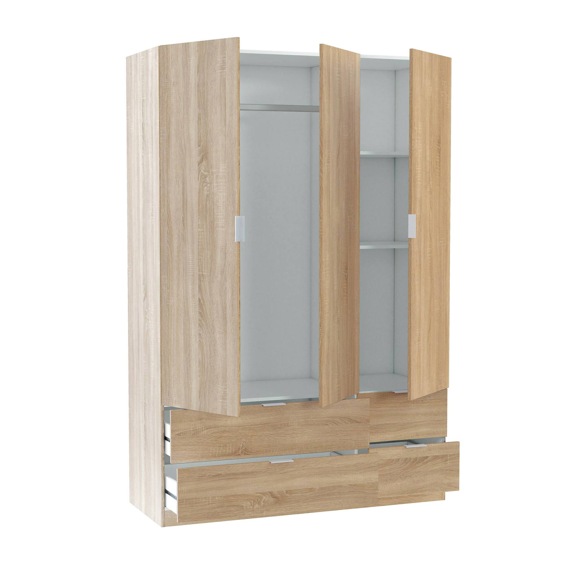 foto del prodotto guardaroba ababala, mobile camera da letto a 3 ante e 2 cassetti, armadio appendiabiti, 135x52h200 cm, rovere