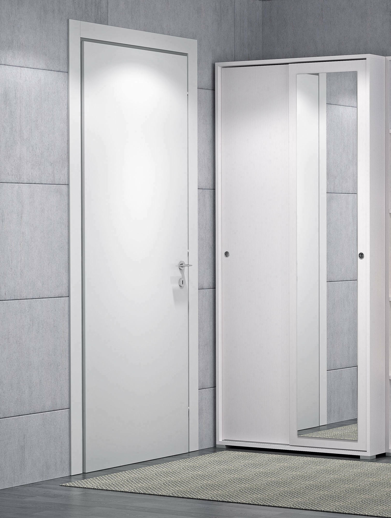 foto del prodotto guardaroba abduhl, armadio a 2 ante scorrevoli e specchio, mobile con barra appendiabiti e ripiani, made in italy, cm 90x45h195, bianco