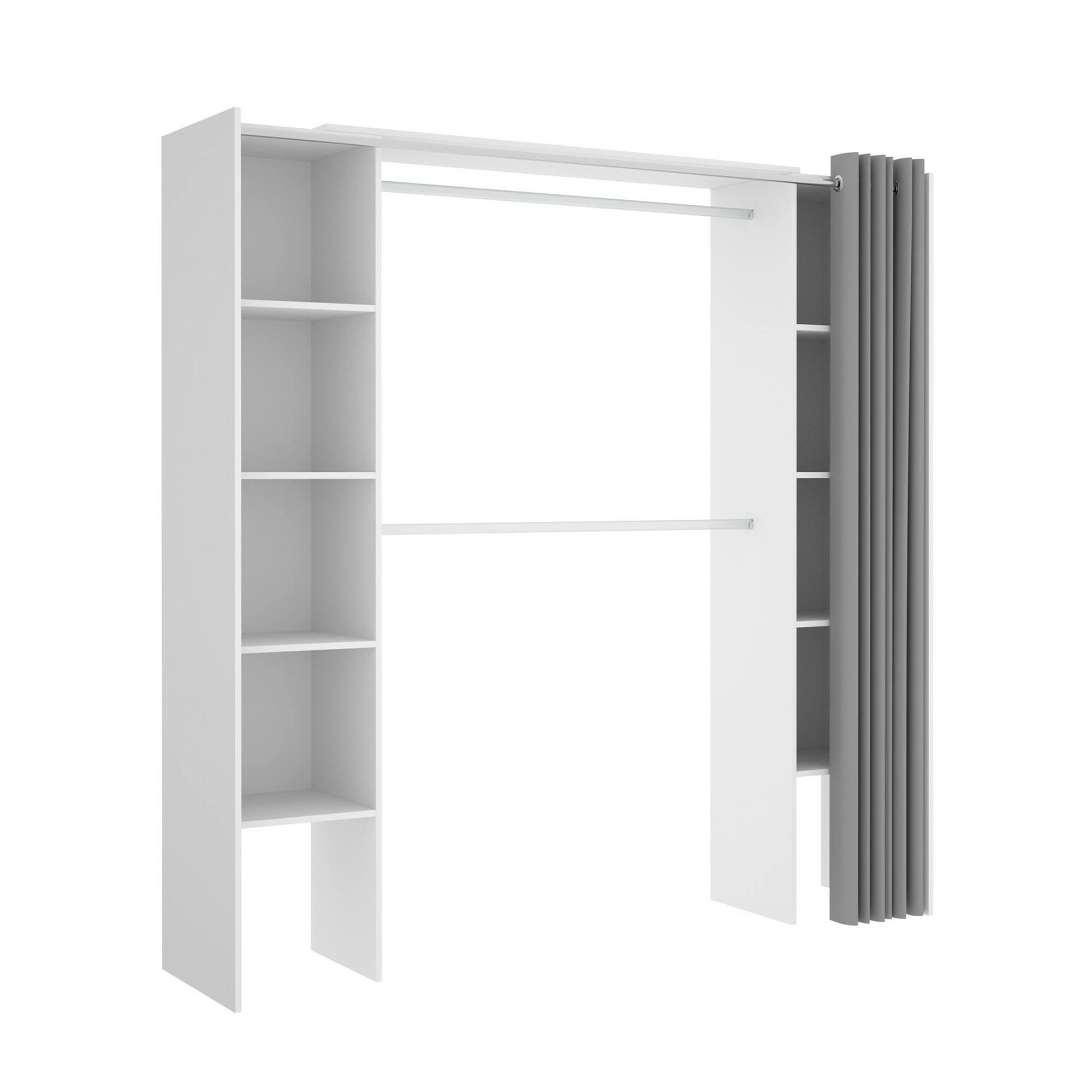 foto del prodotto guardaroba acron, struttura per cabina armadio, mobile appendiabiti aperto, 180x50h205 cm, bianco e grigio