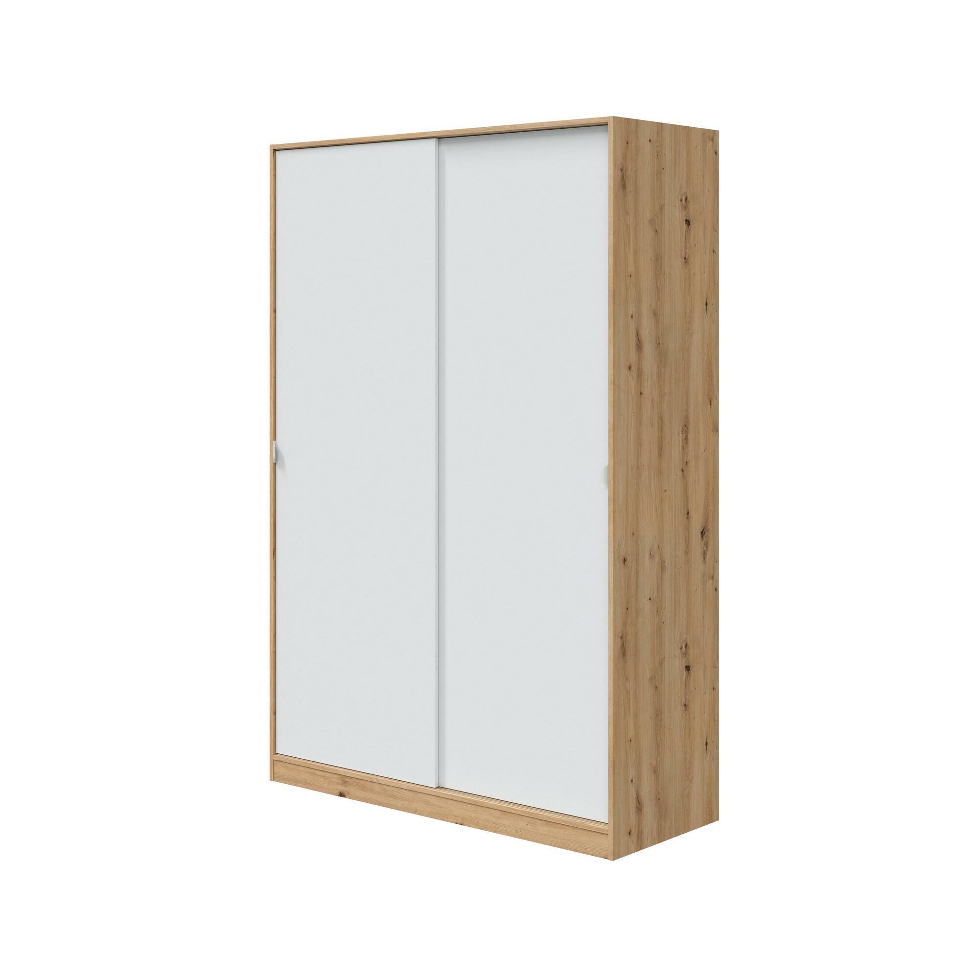foto del prodotto guardaroba adrenalin, armadio per camera da letto a 2 ante scorrevoli, mobile con 3 ripiani e barra appendiabiti, 120x50h200 cm, bianco e rovere nodi