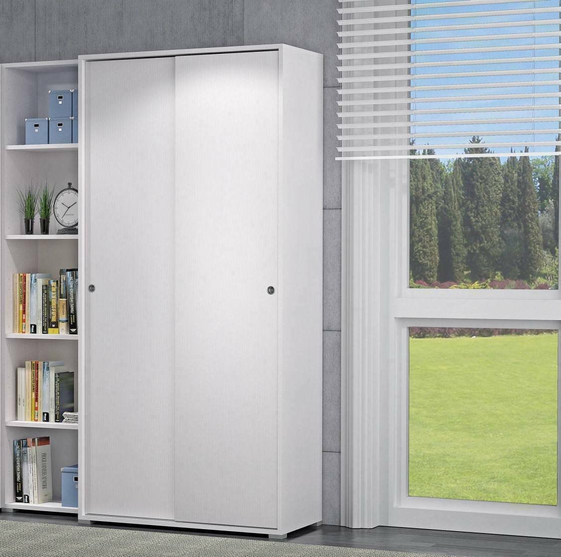 foto del prodotto guardaroba alaysia, armadio a 2 ante scorrevoli e 4 ripiani, mobile moderno multiuso per camera da letto, made in italy, cm 90x45h195, bianco
