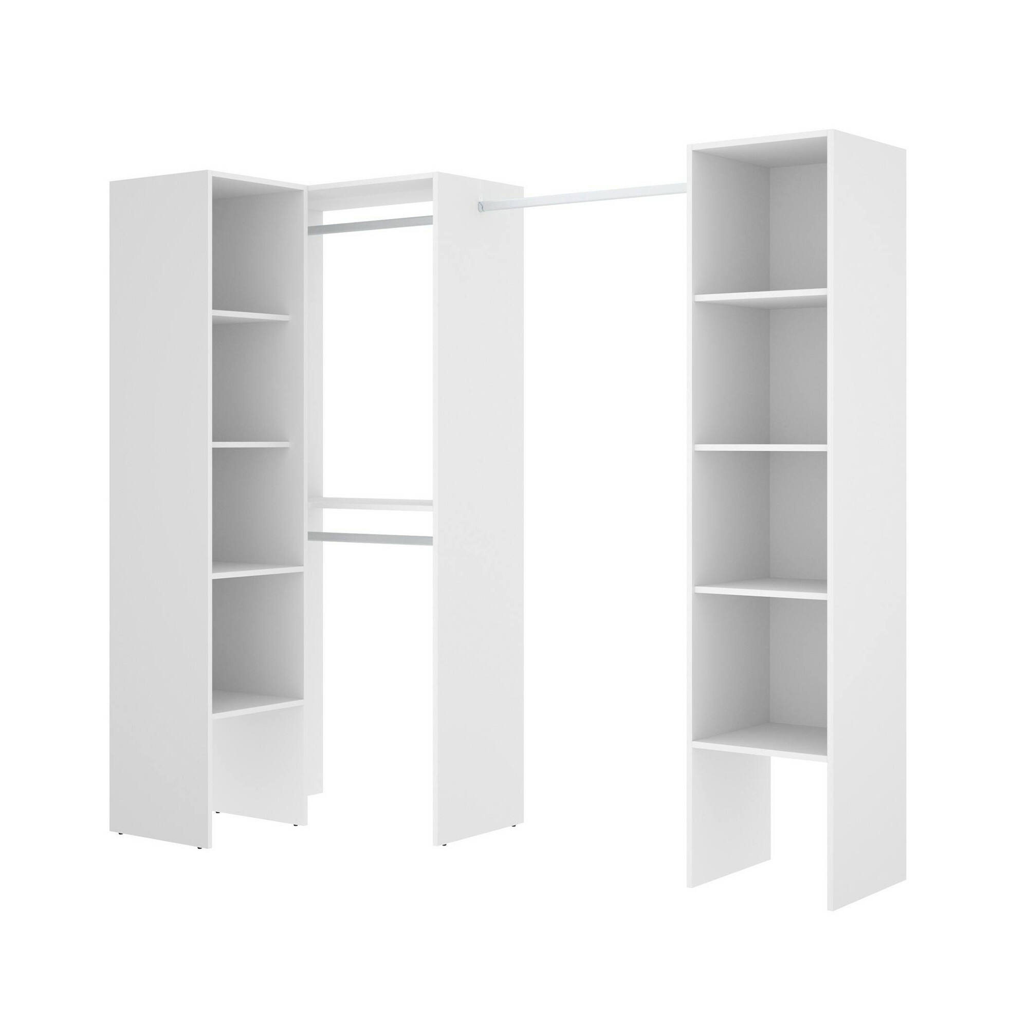 foto del prodotto guardaroba alexois, struttura per cabina armadio angolare, mobile appendiabiti aperto ad angolo, 226x79h186 cm, bianco