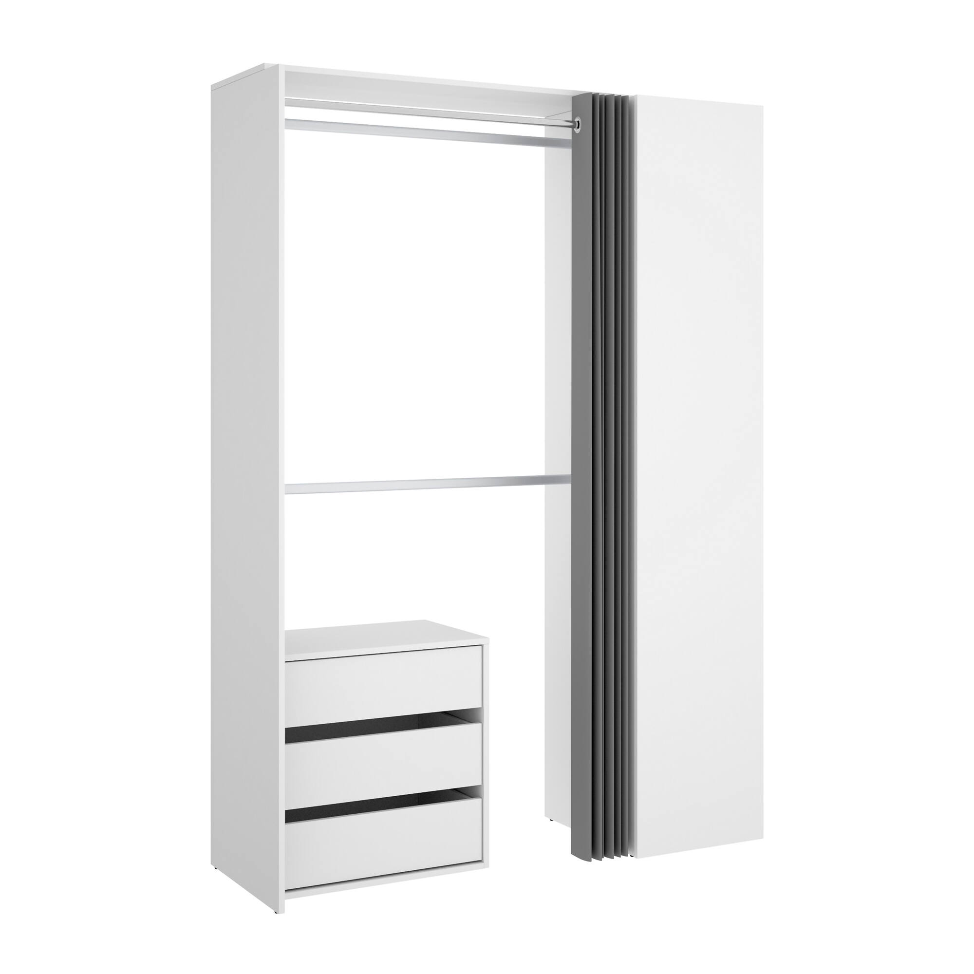 foto del prodotto guardaroba annuck, struttura per cabina armadio, mobile appendiabiti aperto, 141x52h205 cm, bianco e antracite