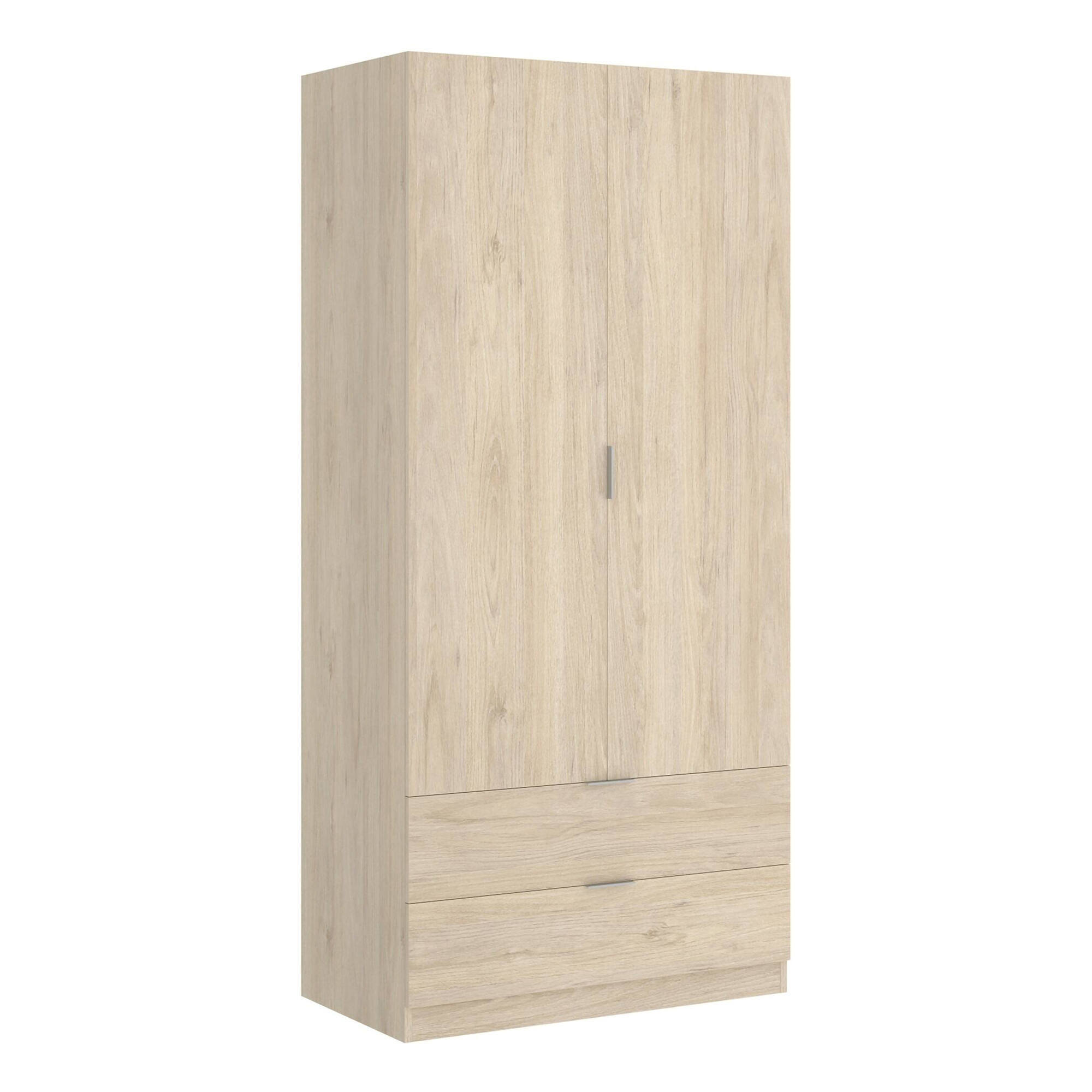 foto del prodotto guardaroba anya, mobile appendiabiti per camera da letto, armadio a 2 ante battenti e 2 cassetti, 81x52h184 cm, rovere