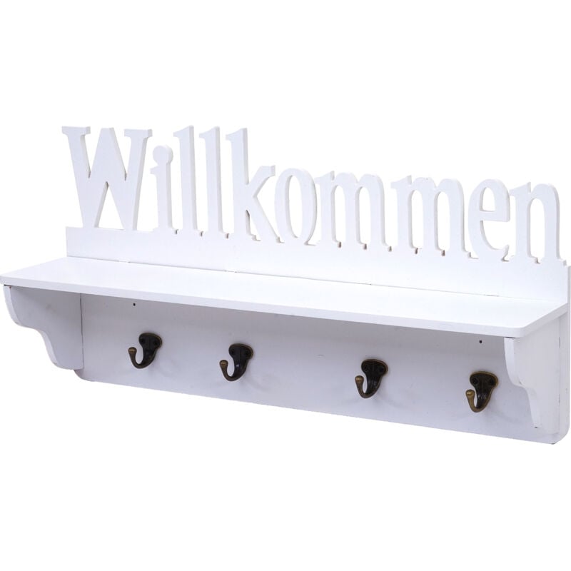 foto del prodotto guardaroba appendiabiti hhg 628 willkommen 4 ganci 30x60x13cm, bianco