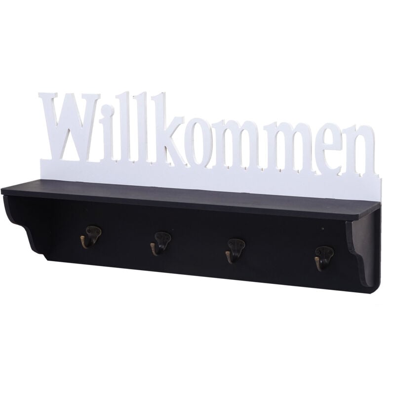 foto del prodotto guardaroba appendiabiti hhg 628 willkommen 4 ganci 30x60x13cm, bianco nero