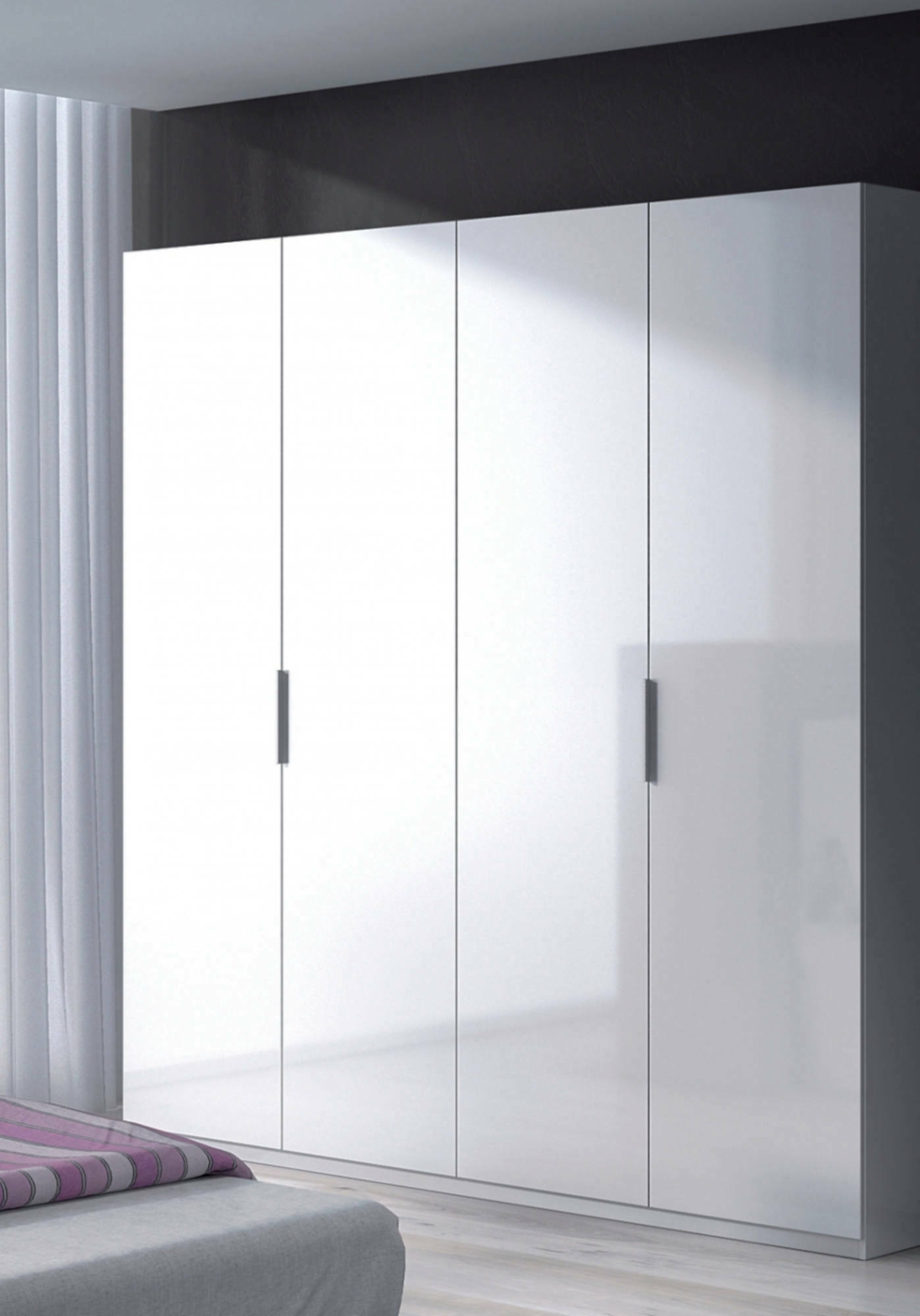 foto del prodotto guardaroba aram, armadio per camera da letto a 4 ante battenti, mobile con 2 ripiani e barra appendiabiti, cm 180x52h200, bianco