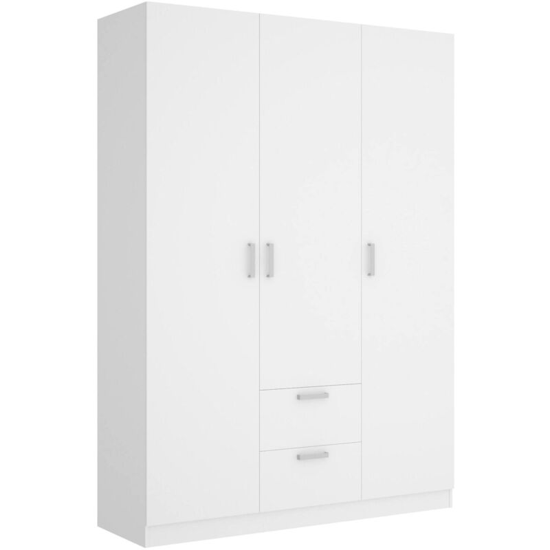 foto del prodotto guardaroba argentella, mobile appendiabiti per camera da letto, armadio a 3 ante battenti e 2 cassetti, 150x52h215 cm, bianco, con imballo rinforzato