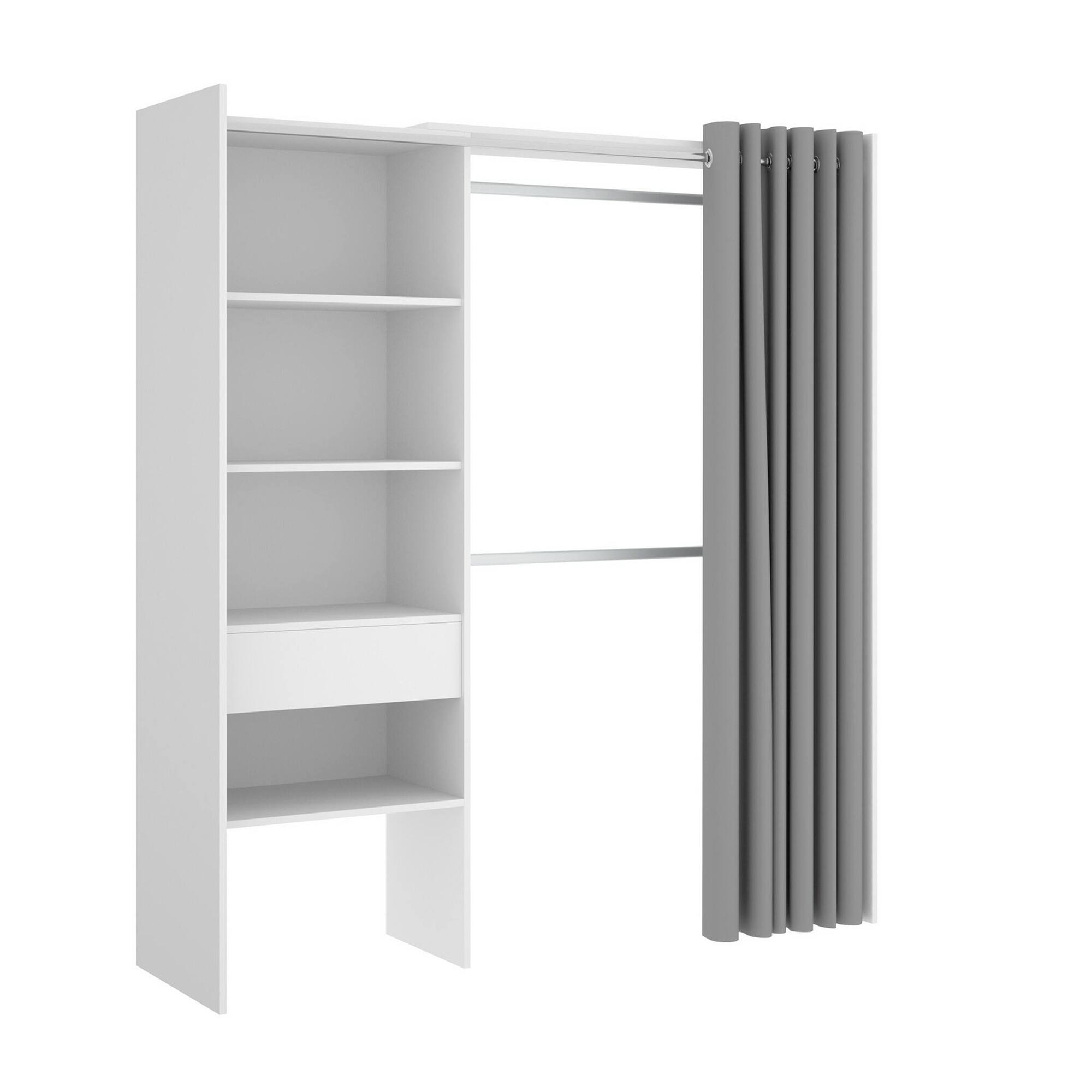 foto del prodotto guardaroba arim, struttura per cabina armadio, mobile appendiabiti aperto, 160x50h205 cm, bianco e grigio