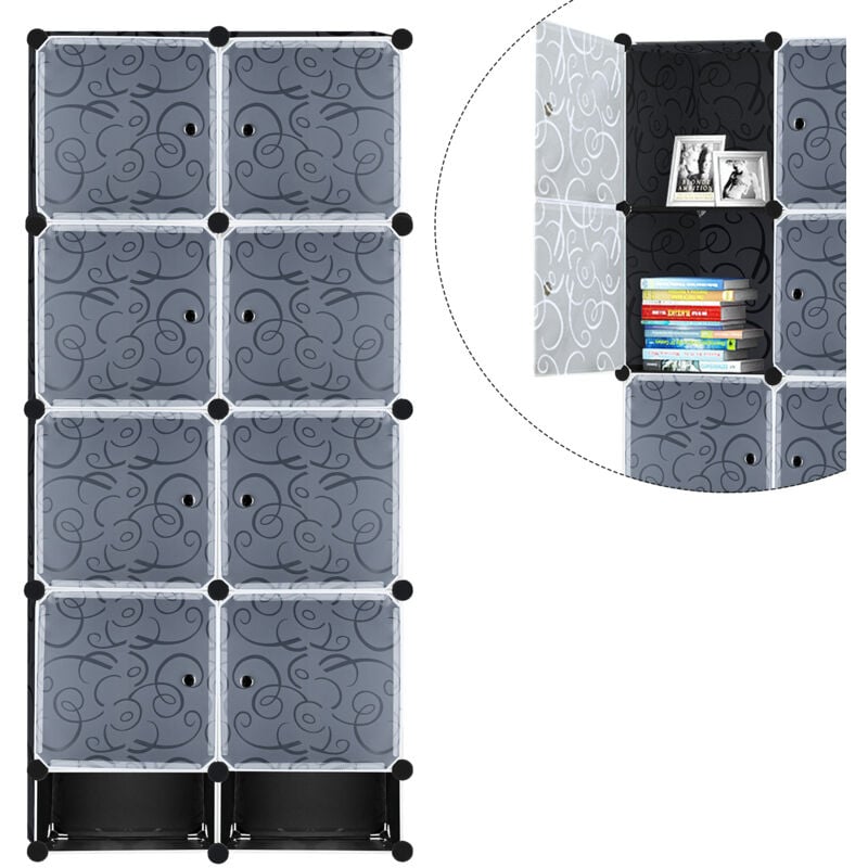 foto del prodotto guardaroba armadio a 8 cubi con porte,armadio combinato modulare, armadio pieghevole in plastica, scaffale portatile, nero aufun